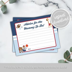 Futures cartes de conseils sur le sport de la jungle All Star pour future maman (4,25 x 5,5 po.) imprimables en téléchargement immédiat