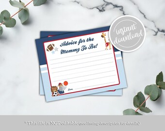 Tarjetas de consejos para baby shower de deportes de la selva para futuras mamás (Descarga digital imprimible)