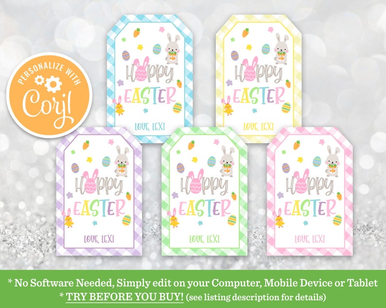 Hoppy Easter Tag, Hoppy Easter Favor Tags, Easter Favor Tag, Easter Gift Tag, Easter Basket Tags, Classroom Easter, Printable Easter Tag image 1