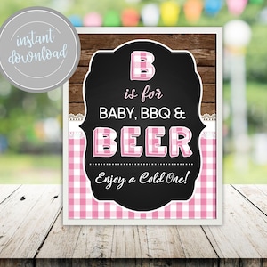 Baby Q BBQ Beer Sign: Pink Girl Shower Decor (Digital Download)