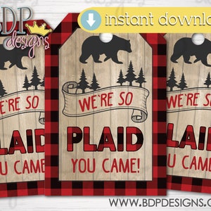 Lumberjack Birthday Favor Tags: Plaid Bear Party (Digital Download)