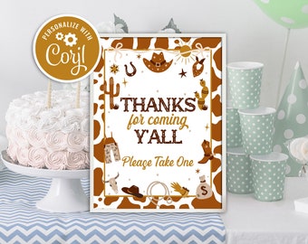 Cowboy Birthday Thank You Sign: First Rodeo Party Decor (Digital Download)