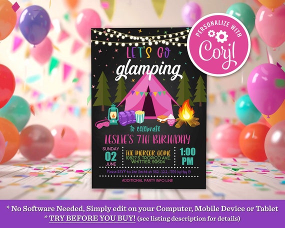 Glamping Birthday Invitation: Editable Camping Party (Digital Template)