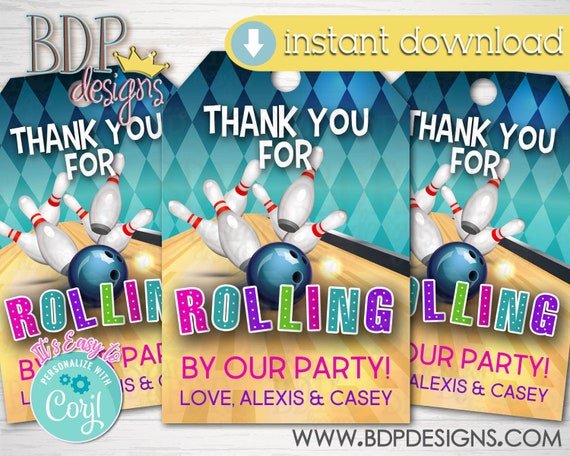 Bowling Party Favor Tag, Bowling Party Favor Tags Girl, Bowling ...