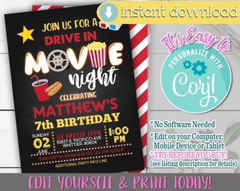 Drive In Movie Night Invitation, Movie Night Invitation, Movie Night Invitation Digital, Movie Night Invitation Template, Movie Night Invite