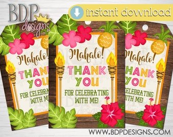 Luau Thank You Favor Tags: Hawaiian Party (Digital Download)