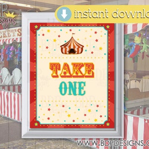 Take One Sign, Carnival Signs, Carnival Theme Party, Carnival Birthday, Carnival Game Sign, Carnival Game, Carnival Signage, Circus Sign