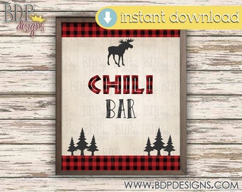 Lumberjack Chili Bar Sign, Buffalo Plaid Party Decor (Digital Instant Download)
