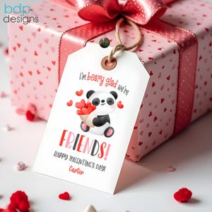 Editable Panda Valentine's Gift Tag Beary Glad We're Friends Non Candy Valentine Classroom School Tag Gift Tag Instant Download VDY