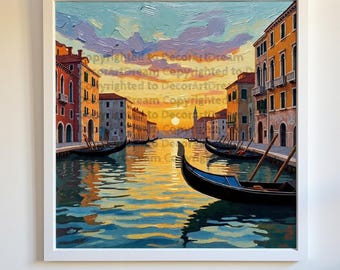 Venice Sunset Canal Scene: Impressionist Italy Gondola Art (Digital Download)