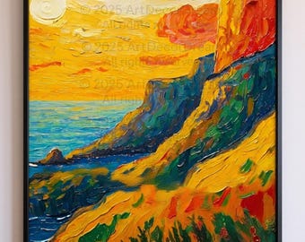 California Coast Oil Painting Art Print: Impressionistic Seascape (Digital Download)