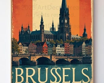 BRUSSELS City Poster - Retro  Wall Art( Digital download)