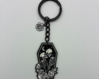 Skeleton Lovers in Flowers - Coffin Keychain