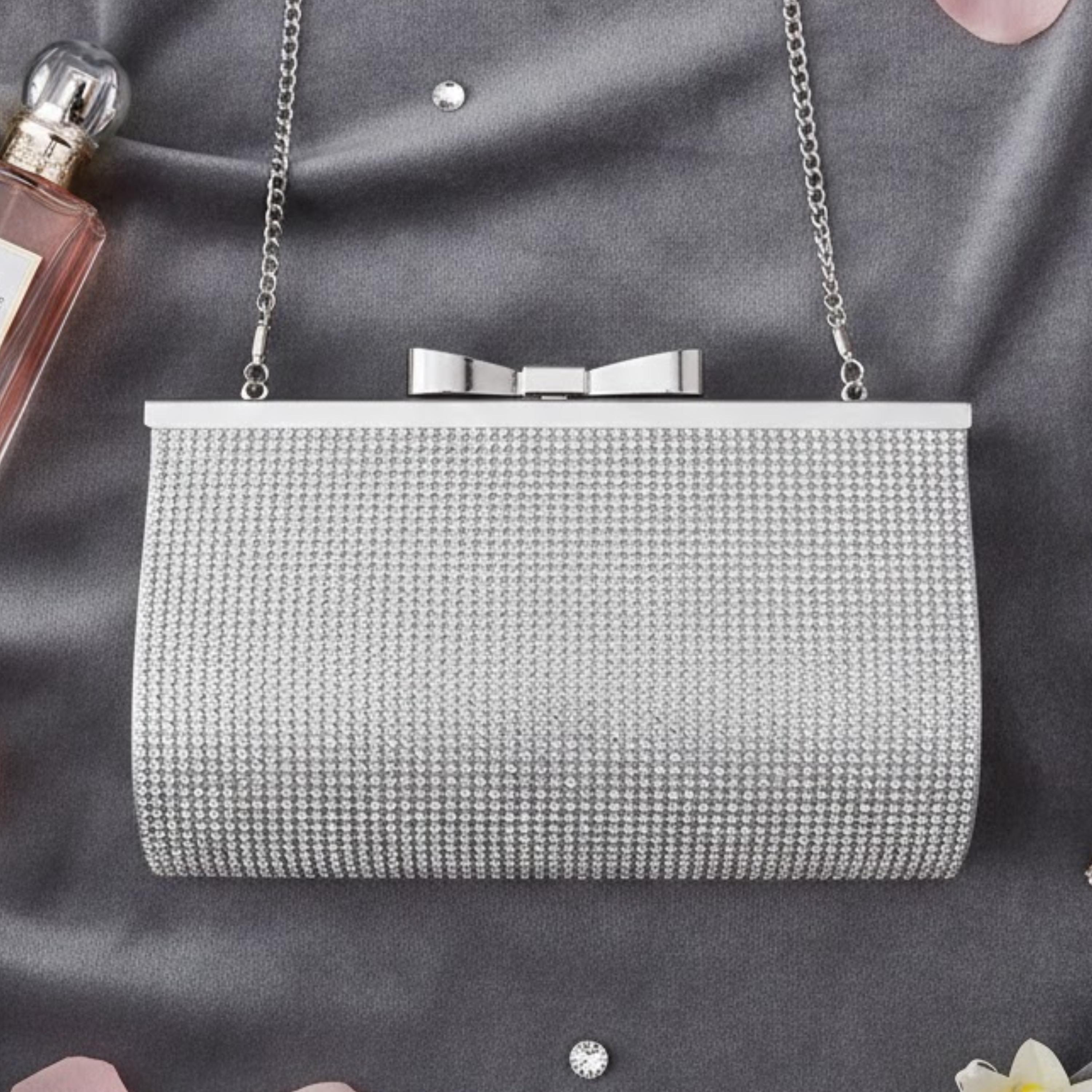 Metallic Rhinestone Clutch Silver Rhinestone Clutch Bag, Sparkly Bridal Handbag With Chain - Etsy