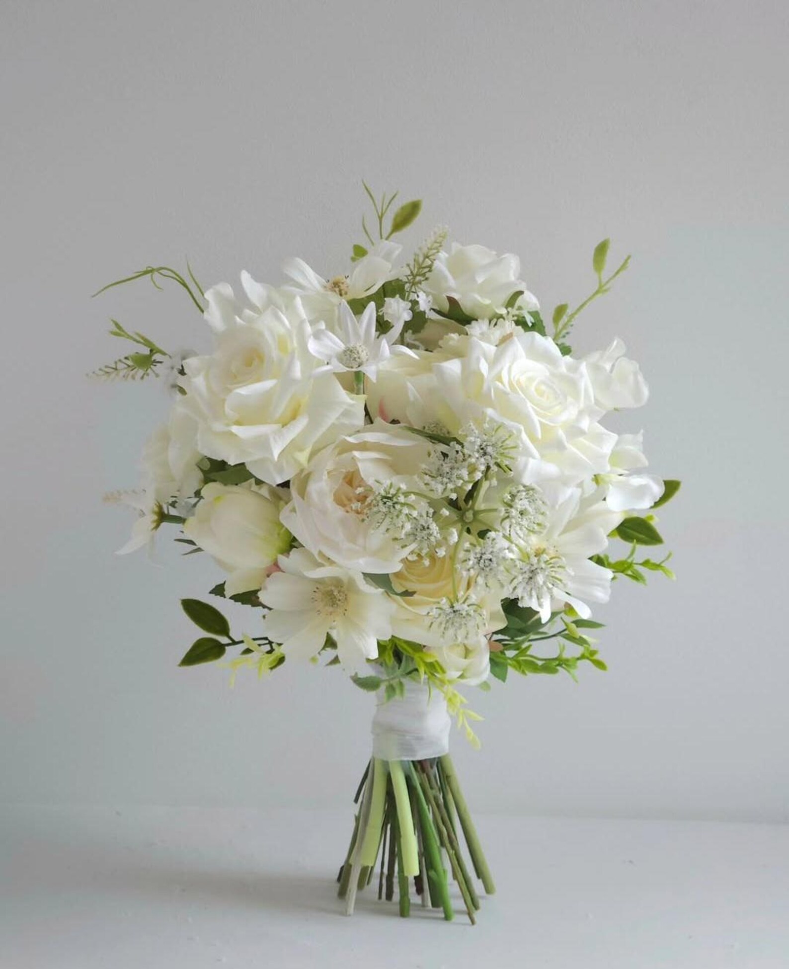 White Rose & Peony Wedding Bouquet | Silk Faux Bridal Bouquet Worldwide