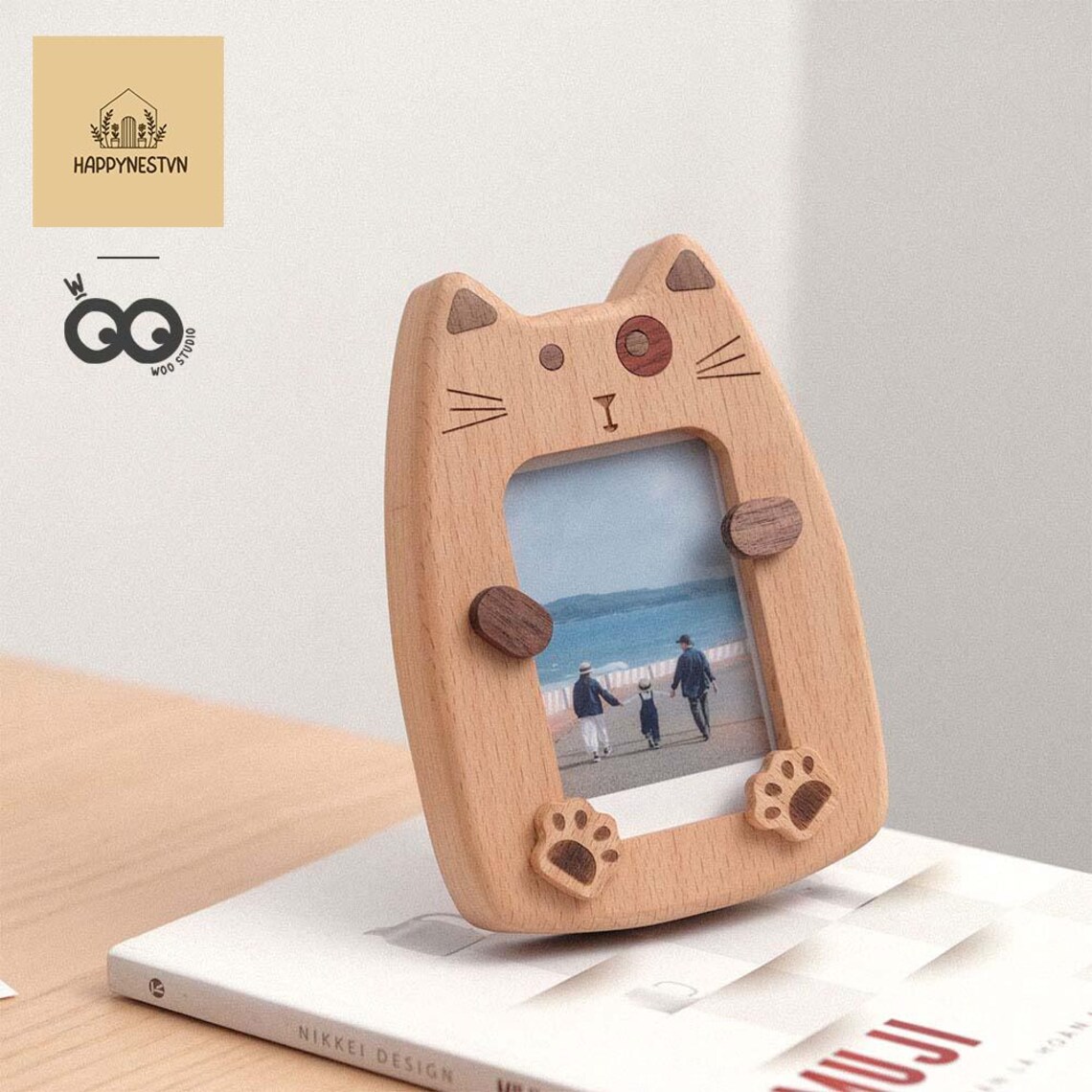 Mini Cat Picture Frame Cute Wooden Cat Photo Frame – Small Desk Picture Frame, Animal Shaped ...