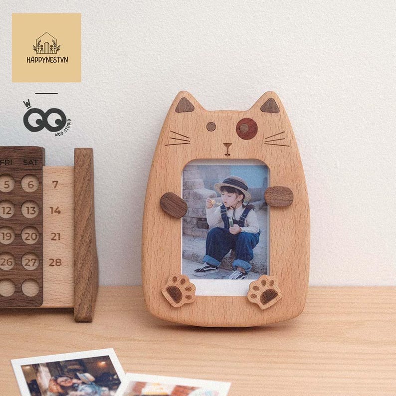 Mini Cat Picture Frame Wooden Cat Photo Frame – Beechwood Animal Desk Decor - Etsy