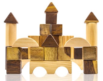 Handmade Natural Wooden Building Blocks, Montessori Castle Toy