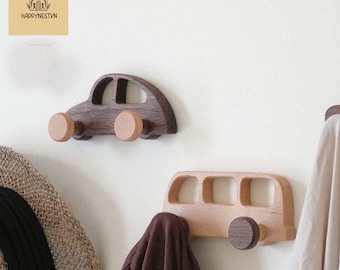木製車型壁掛けフック、子供部屋の装飾、乗り物型ハンガー