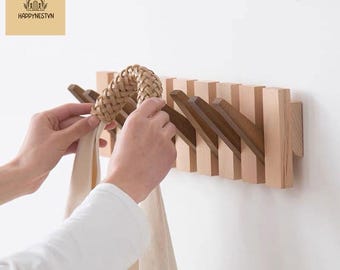 Modern Wood Piano Wall Hook Rack, Entryway Organizer