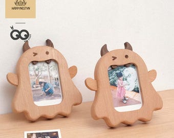 Marco de fotos de monstruos de madera hecho a mano – Decoración de haya y nogal natural