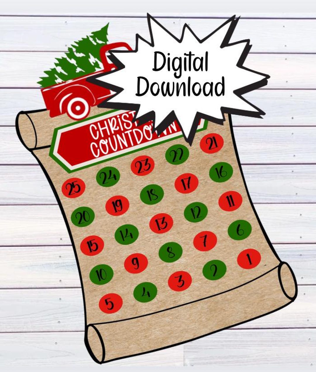 Red Truck Christmas Countdown Banner Digital JPEG - Etsy