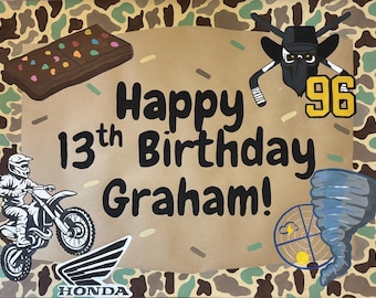 Pancarta de papel kraft pintada a mano personalizada, fondo para fiestas, pancarta de cumpleaños