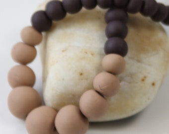 Beige & Brown Beaded Polymer Clay Necklace: Handmade Statement Jewelry