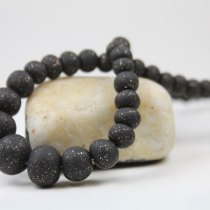 Black Sparkly Polymer Clay Beaded Necklace With Gold and Silver Glitter; Gift for Mom, Sister, Grandma, Girfriend, or Wife