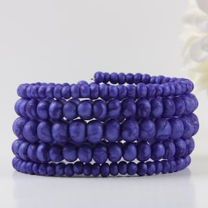 Metallic Blue Beaded Polymer Clay Memory Wire Bracelet