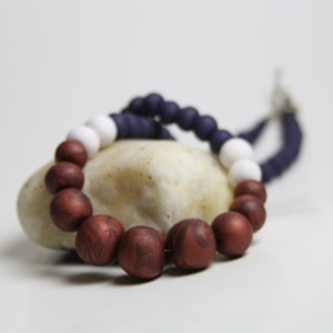 Handmade Copper, White & Navy Polymer Clay Beaded Necklace