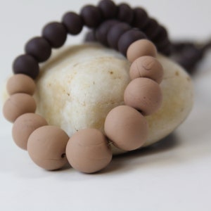Beige & Brown Beaded Polymer Clay Necklace: Handmade Statement Jewelry