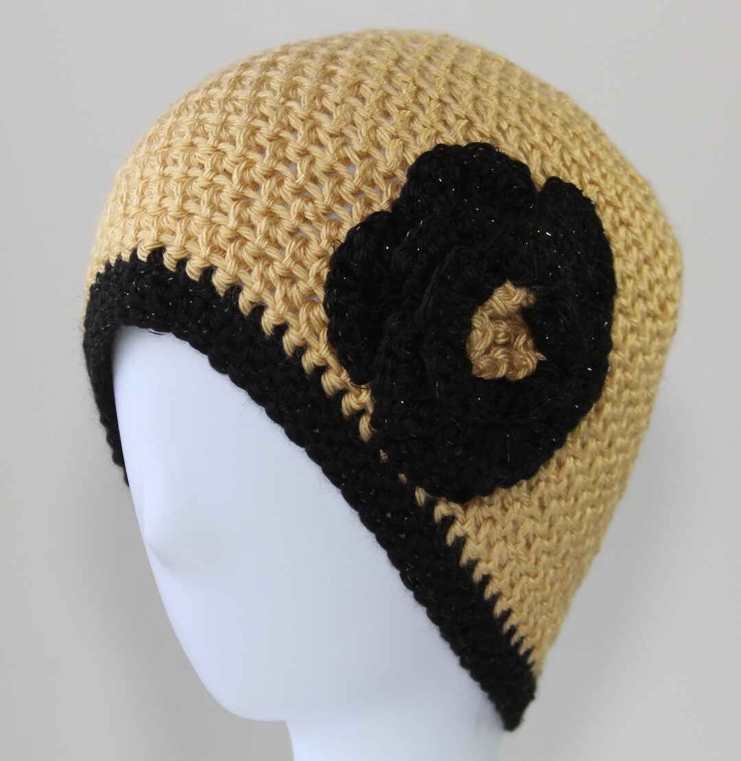 Hold Vintage inspired beanie - black w side flower The Crystal Flower Beanie – TAL NEW YORK main image 4