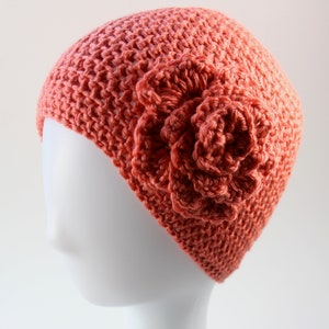 Pink Crochet Hat With Flower, Cozy Knit Fall or Winter Hat, Crochet Hat For Women