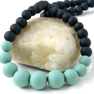 Turquoise and Navy Polymer Clay Beaded Necklace