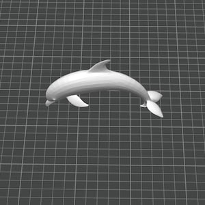 Può includere: Una statuetta di delfino bianca, resa in 3D. Il delfino è raffigurato in una posa di nuoto, con il corpo curvo e le pinne estese. Lo sfondo è una griglia grigia, che fornisce uno sfondo neutro per il mammifero acquatico.