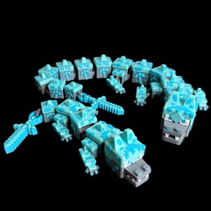 Block Style (Diamond) Pixel Dragon –Articulated Fantasy Dragon Figure – Poseable 3D Printed Display