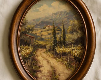 Tuscan Vineyard Oil Painting Print – Rustic Italian Landscape (Digital Download)