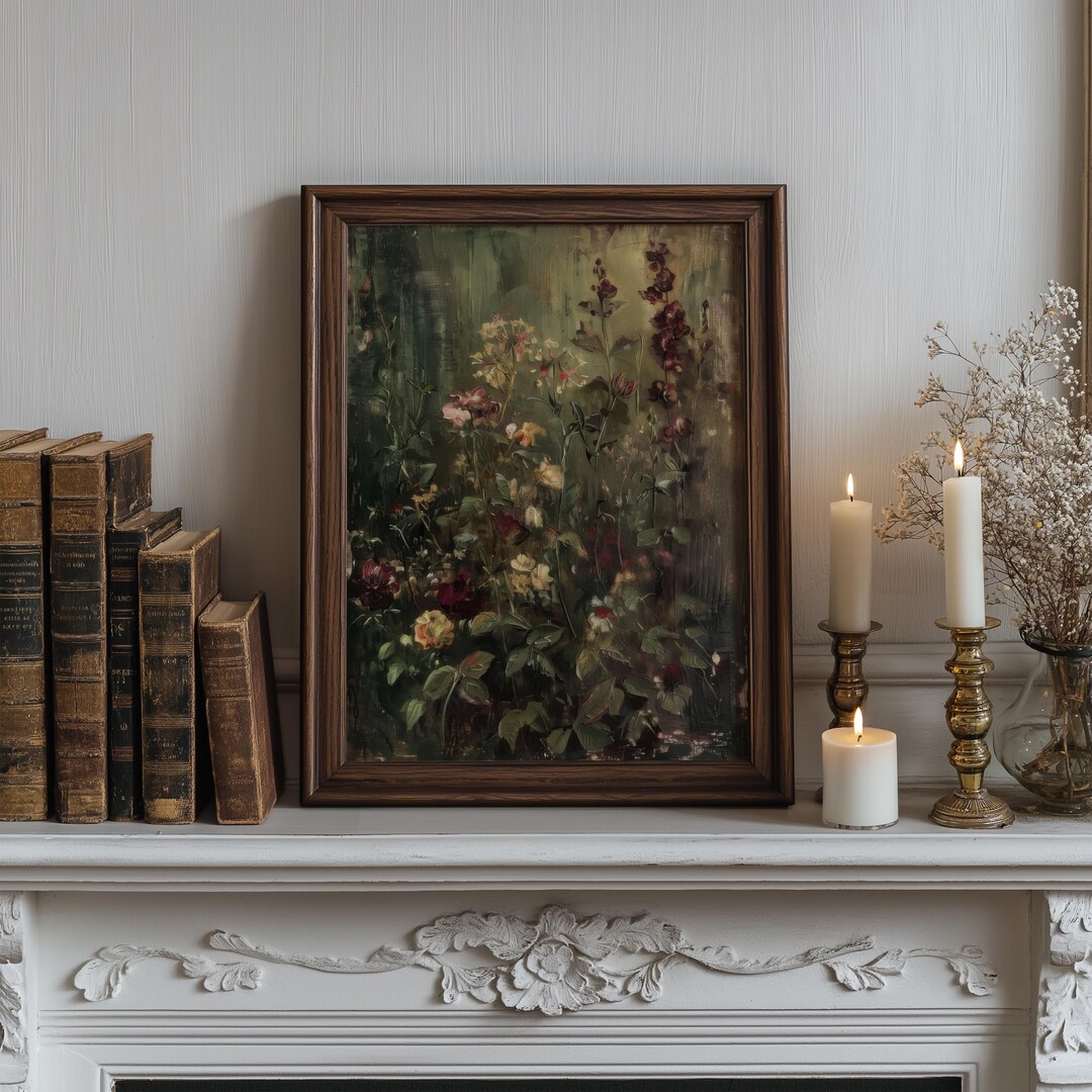 Moody Floral Oil Painting Print – Vintage Botanical Art (digital ...