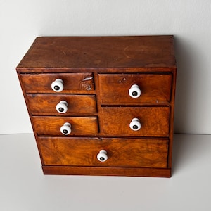 Vintage Wooden Jewelry Box Chest of Drawers, Rustic Wood Organizer, Mini Dresser Storage