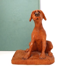 Signed Fred Hanson 1994 Hand-Carved Wooden Dog – Vintage Folk Art Sculpture
