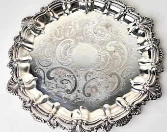 Vintage Wm Rogers 13” Silver Plated Tray English Vanity Serving Tray
