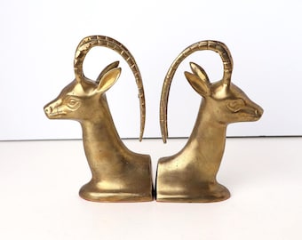 Vintage Brass Antelope Bookends – Mid-Century Hollywood Regency Decor