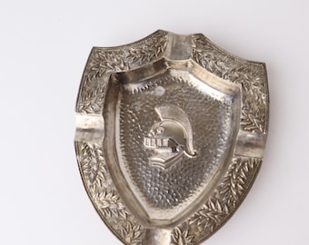 Vintage Knight Helmet Ashtray Hammered Silver Tone Metal Medieval Gothic Decor Dish