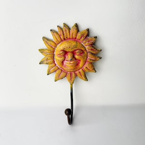 Vintage Cast Iron Sun Face Wall Hook Boho Celestial Decor