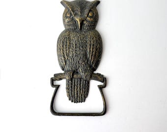 Aldaba de puerta vintage con forma de búho, de hierro fundido, para decoración rústica de casa de campo.