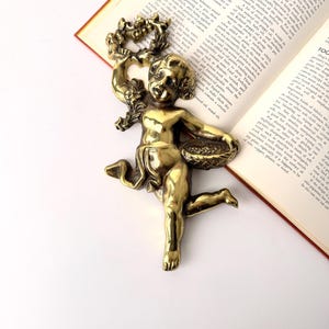 Solid Brass Cherub Angel Wall Hanging – Vintage 10” Collectible Home Décor