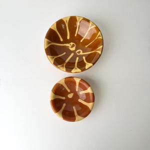 ヴィンテージ手作りセラミックディップボウルセット、モロッコ陶器フムスボウル、ブラウンクリーム釉薬仕上げ