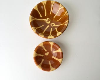 Vintage handgemachte Keramik Dip Schalen Set, marokkanische Keramik Hummus Schalen, braun creme glasiert