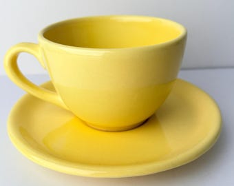 Vintage Gaetano Pottery Yellow Soup Cup and Saucer – Mid Century Modern Ceramic Mug